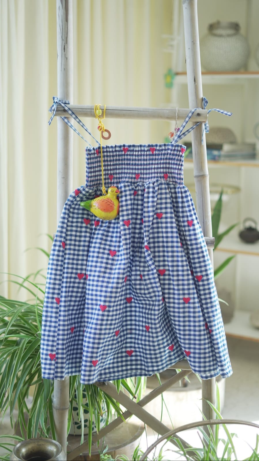 Navy Gingham Denim Heart Dress
